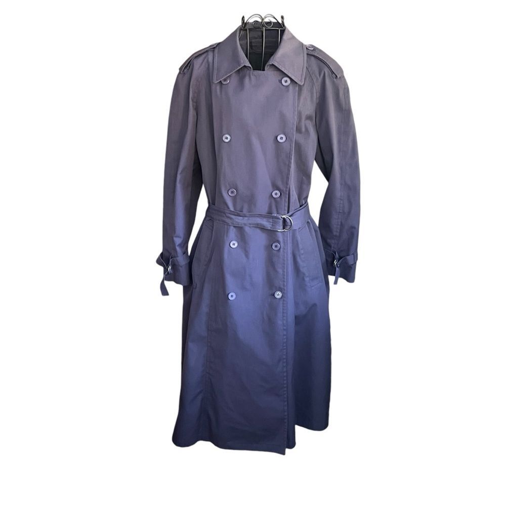 London Fog Vintage Women Double Breasted Belted Purple Trench Rain Coat Size 16P - Picture 2 of 13